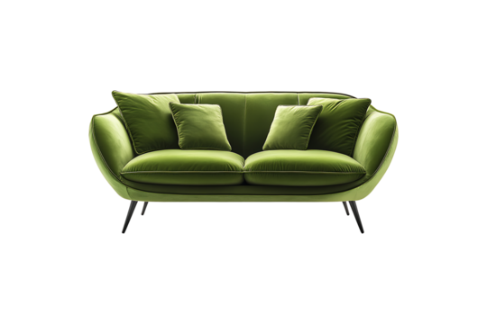 Modern Green Cozy Sofa Isolated on White and Transparent Background PNG Image.