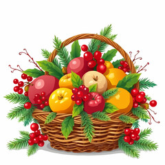 basket with various colorful fruits vector