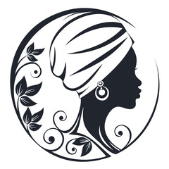 Vector illustration of a fish in a circle with a tribal tattoo style design, featuring a woman's silhouette and profile