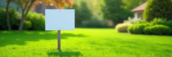 Blank yard sign, vibrant green lawn, soft focus background,  lawn,  day