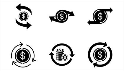 Cash flow icon set. Cash flow icon with dollar symbol. concept of us currency sign for business or speed cashflow. Isolated on white background.