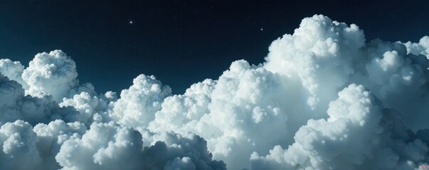 Fototapeta premium Dense, billowing white clouds set against a deep black void , billowing, royalty-free, texture