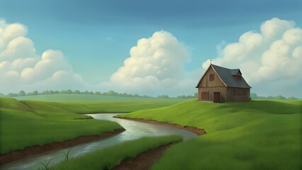 rural landscape with blue sky