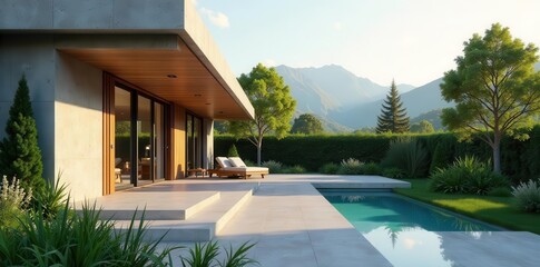 Fototapeta premium Spacious concrete area, sleek house background, grey, building, background