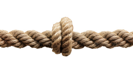 Fototapeta premium Knot of Unity: A detailed close-up of a sturdy rope tied into a complex knot, symbolizing strength, connection, and intricate craftsmanship.