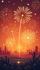 City Skyline Fireworks Display at Dusk