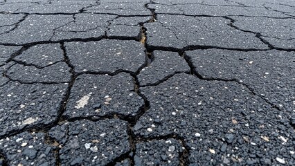Obraz premium Cracked asphalt surface showing wear and tear in urban environment 