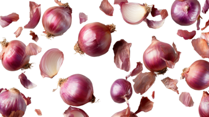 Red Onions: A vibrant close-up showcases whole and partially peeled red onions, offering a tantalizing glimpse into the world of culinary delight. The image is a celebration of freshness and flavor.