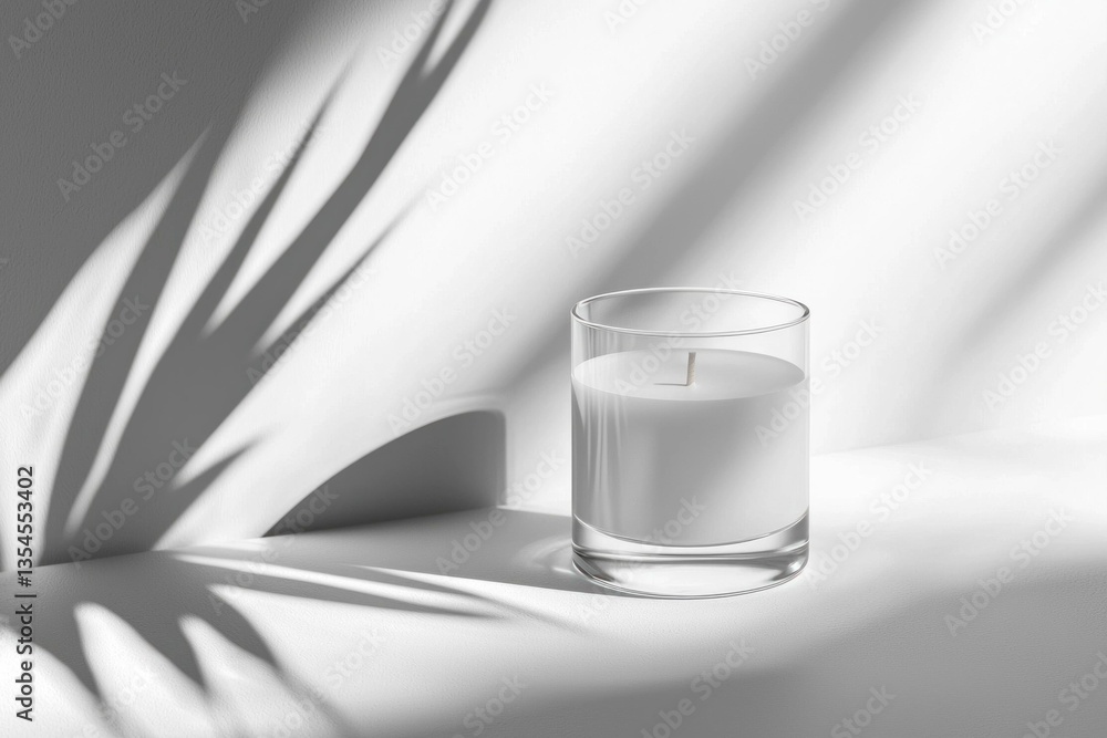 Aufkleber elegant white candle casting soft shadows on a minimalist surface, creating a serene and calming atm