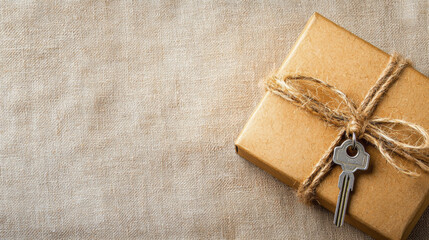 gift box tied with twine and key, symbolizing secrets and surprises