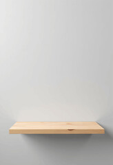 Plain light wood shelf on gray wall background