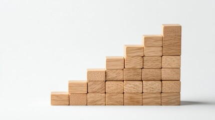 Fototapeta premium A minimalist arrangement of wooden blocks stacked in an ascending pattern, symbolizing growth and progress.