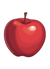 Shiny Red Apple with Brown Stem Illustration