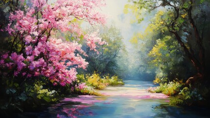Oil painting of flowers, landscapes, vibrant oil paintings, rich colors, high saturation, masterpieces. 
