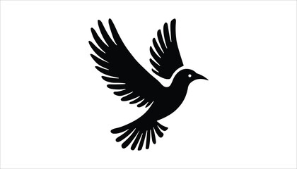 Black Silhouette of Flying Bird with Spread Wings.