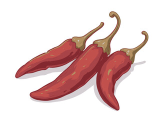 Three Red Chili Peppers with Brown Stems Cartoon