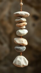 Obraz premium Stacked stones hanging, minimalist, interior design, Wind Chimes Zen and Feng shui concepts