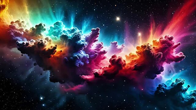 stunning space view featuring colorful nebulae with clumpy cloud shapes amidst a sea of ​​stars