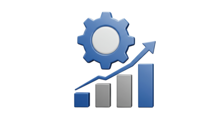 Isolated Blue Gear with Rising Bar Graph