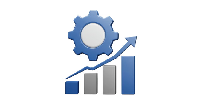 Isolated Blue Gear with Rising Bar Graph