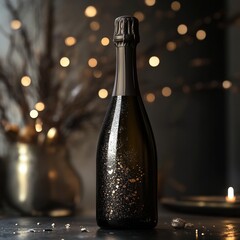 Elegant Champagne: Celebration in Sparkling Lights, Dark Aesthetics, Festive Moment, and Refined Luxury