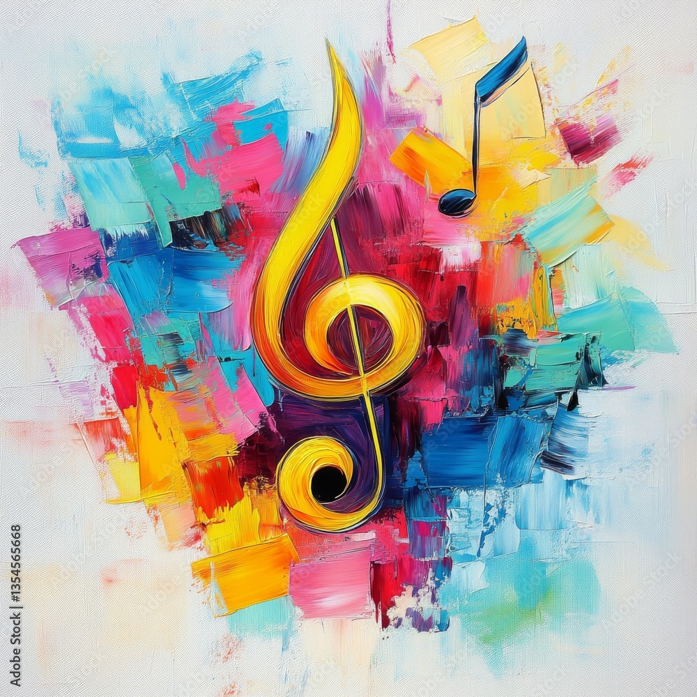 Poster Musical Notes in Vibrant Palette: A Captivating Abstract Expression of Harmony and Color Composition on Canvas