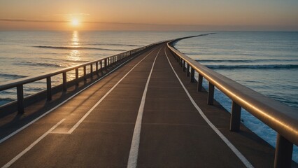 Ocean road leading to sunset over calm waters  