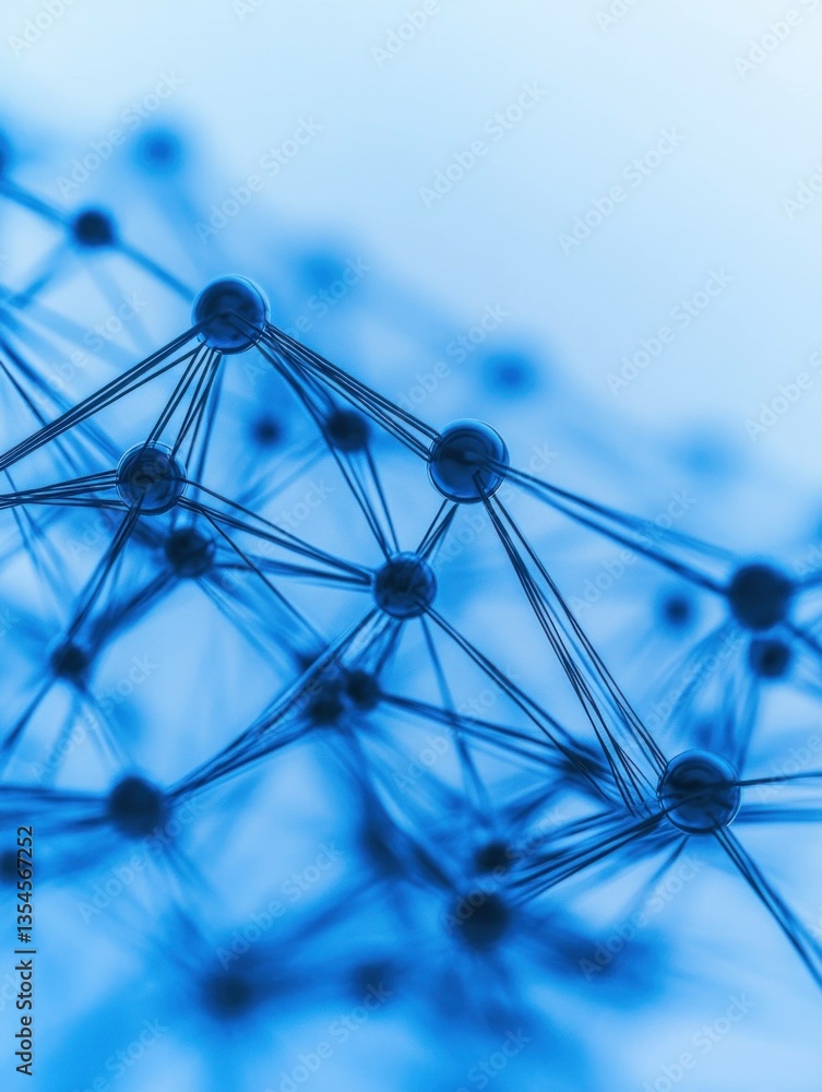 Poster abstract blue molecular structure with interconnected lines and nodes, symbolizing technology, scien
