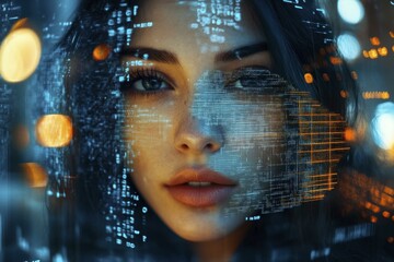 Beautiful Woman Interface Visualization Digital Data Overlay Concept Future Tech