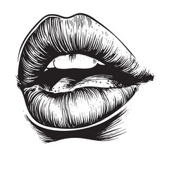 Mouth illustration of a woman in an ultra-detailed vintage engraving style