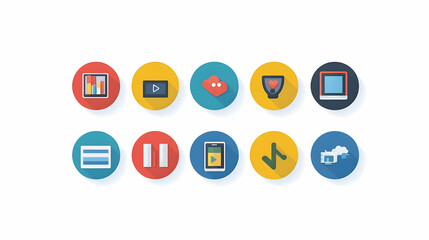 Pixel Art Flat Icons Media Player Set