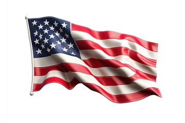 Fototapeta premium A red, white, and blue American flag with a white pole. , isolated on white background