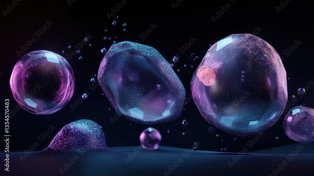 Poster abstract visuals of colorful soap bubbles with intricate reflections and textures creating a captiva