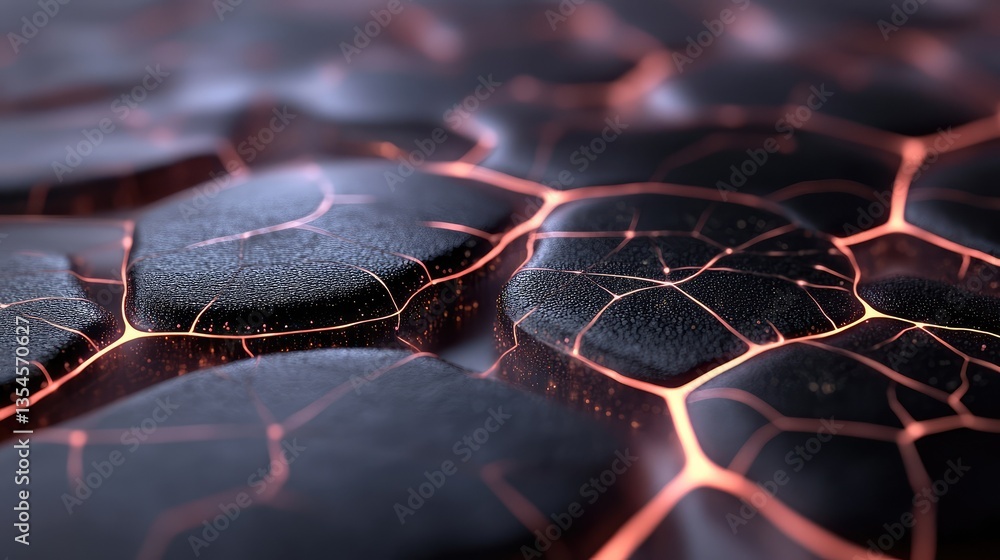 Poster abstract close-up view of textured lava or magma rock formations with glowing cracks, highlighting t