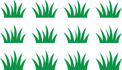 Nine simple green grass icons on a white background.