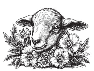 EPS showing a baby sheep amid blossoms in a tranquil spring scene