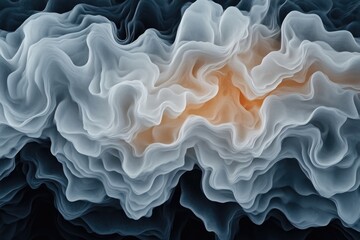 Obraz premium Abstract wavy forms in shades of gray, blue, and orange. Layers of flowing, organic shapes create a mesmerizing visual effect