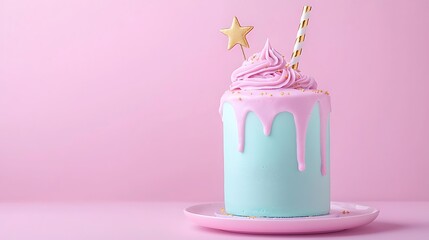 Pastel pink and mint green cake with gold stars