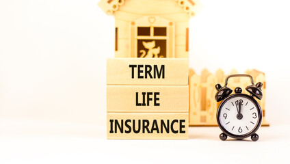 Term life insurance symbol. Concept words Term life insurance on beautiful wooden blocks. Beautiful...