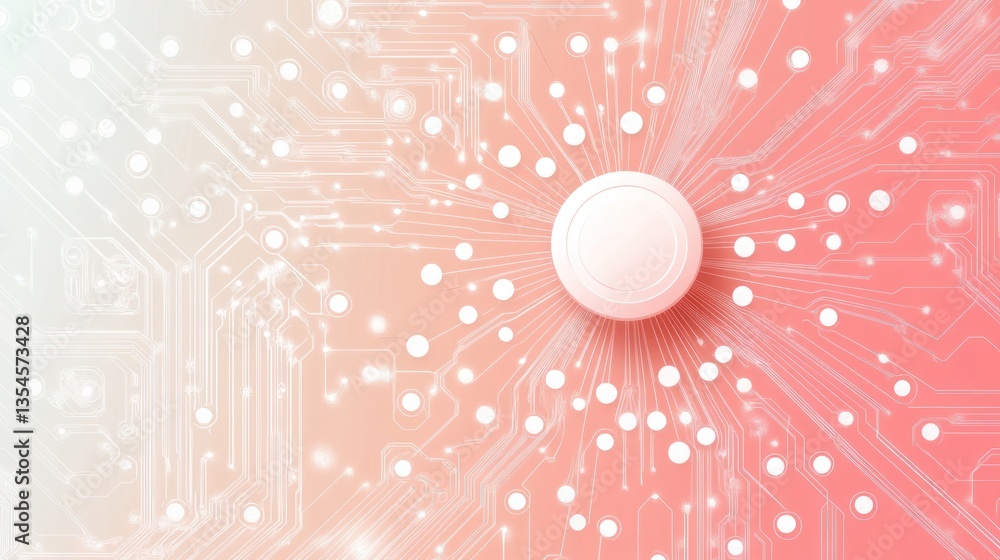 Poster abstract circuit board with central white disc. technology concept. possible use for business presen