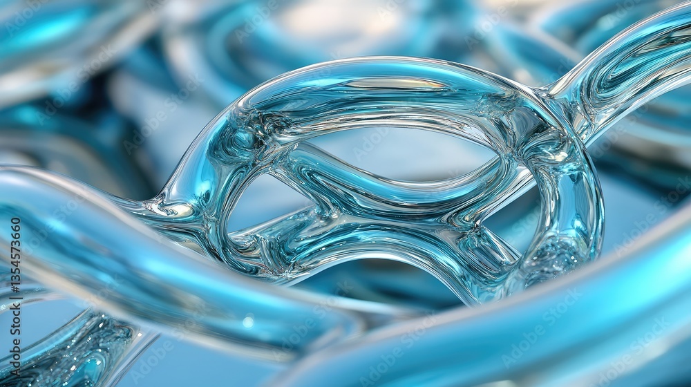 Poster close-up of abstract fluid shapes in transparent blue tones, creating a dynamic interplay of light a