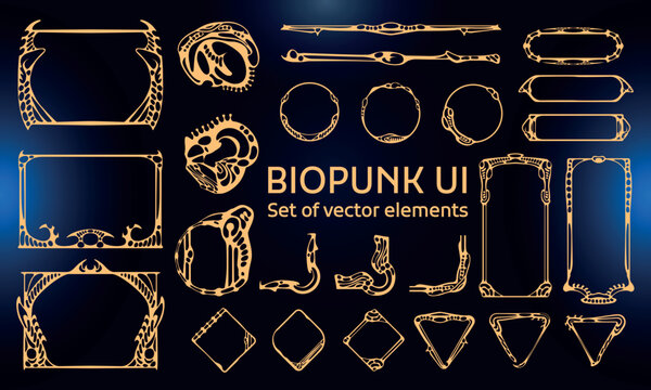 Set of Biopunk Elements for user interface, poster, video. Texh futuristic HUD. Template for rpg game interface. Vector Illustration EPS10