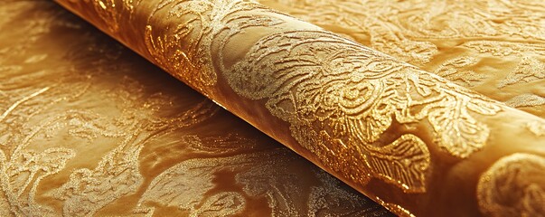 Fototapeta premium Hyper-Realistic Embossed Velvet Fabric Mockup With Intricate Gold Foil Patterns and Soft Luxe Texture