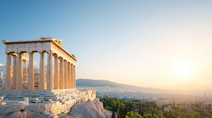 Obraz premium Ancient Parthenon Temple at Sunset Overlooking Athens, Greece