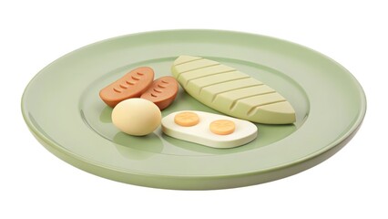 Fitness Motivation Colorful wooden food items arranged on a green plate, resembling a playful meal setting.