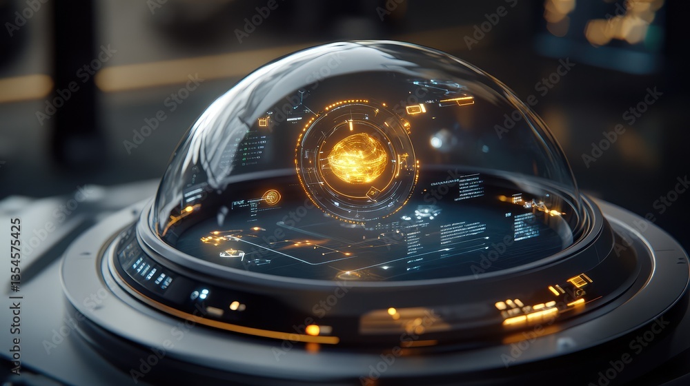Poster futuristic holographic interface showcasing dynamic visualizations and interactive elements represen