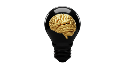 Isolated Lightbulb with Golden Brain Inside for Intelligence