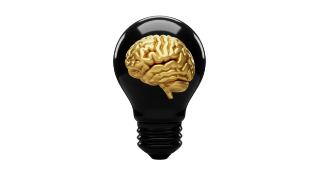 Isolated Lightbulb with Golden Brain Inside for Intelligence