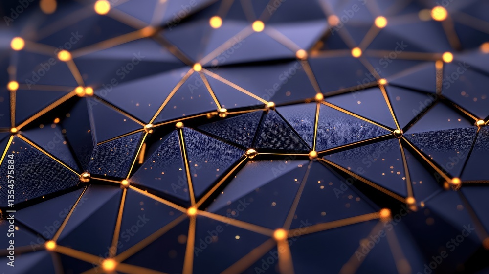 Poster Abstract Geometric Background with Shiny Golden Lines and Textured Triangle Elements in Dark Color Palette, Perfect for Modern Design Concepts and Technology Themes