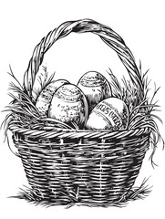 Festive basket artwork highlighting traditional Easter candies and eggs